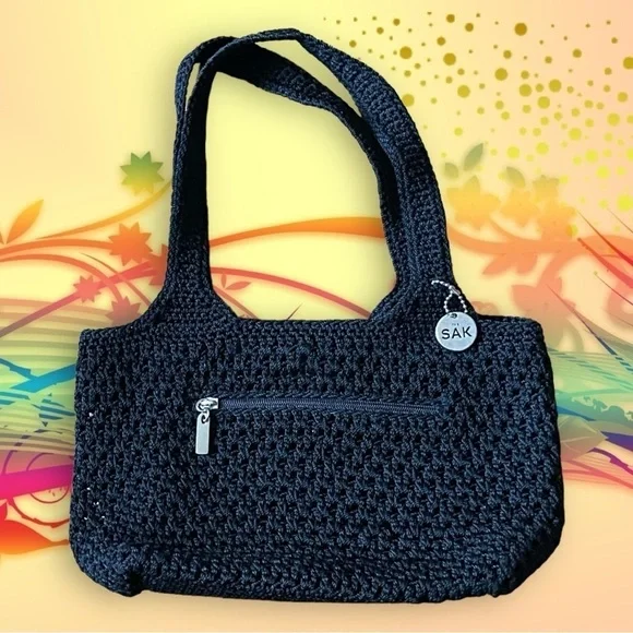 The Sak Black Crochet Women’s Shoulder Bohemian Handbag 12”x11" - Picture 6 of 13
